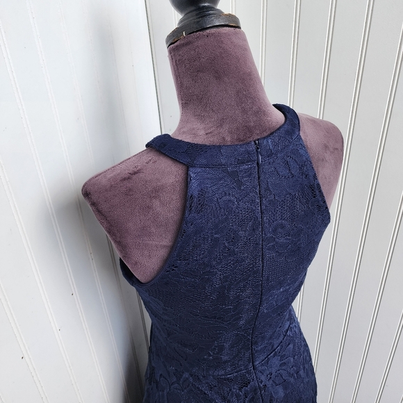 DressyStar Womens Halter Floral Lace Hi-Lo Party Dress Navy M Blue Sleeveless - Picture 8 of 14